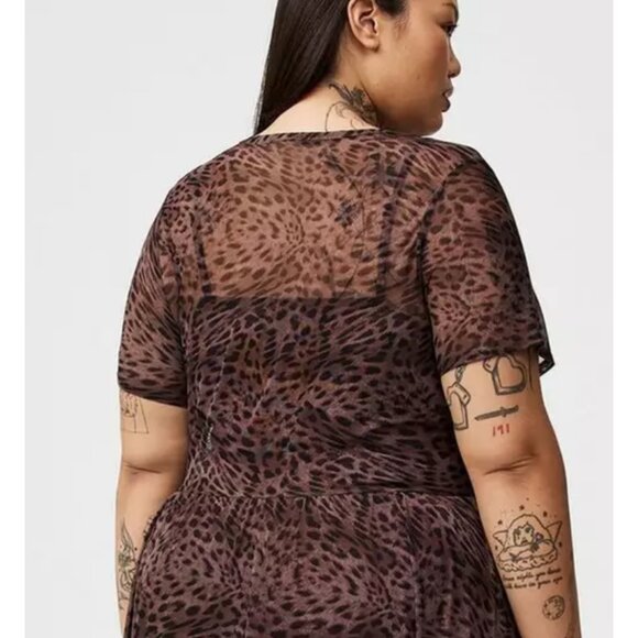 NWT Torrid 1 Leopard Relaxed Tea Length Mesh T-Shirt Dress 1X 14 16 - Picture 5 of 10